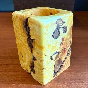 Handcrafted out of Burled maple signed Tea light Candle Holder